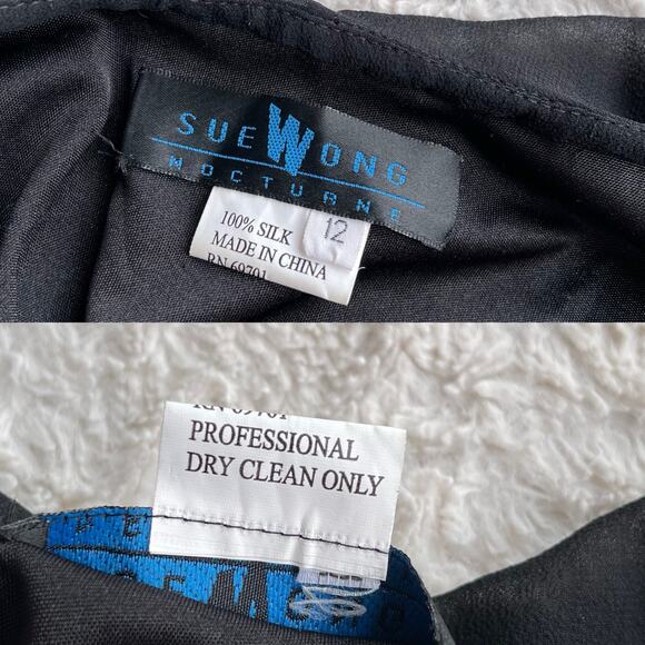 Sue Wong beaded sequin rose floral silk dress midi maxi gown prom asymmetrical M - Picture 4 of 15